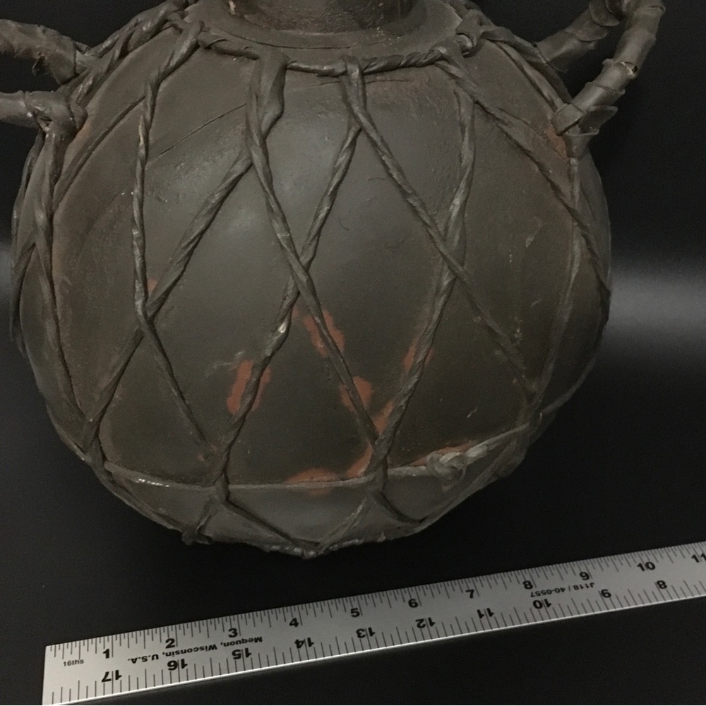Italian Decorative Leather Wrapped Metal Canteen Water Jugs 12” & 8” Set of 2 - Picture 15 of 16